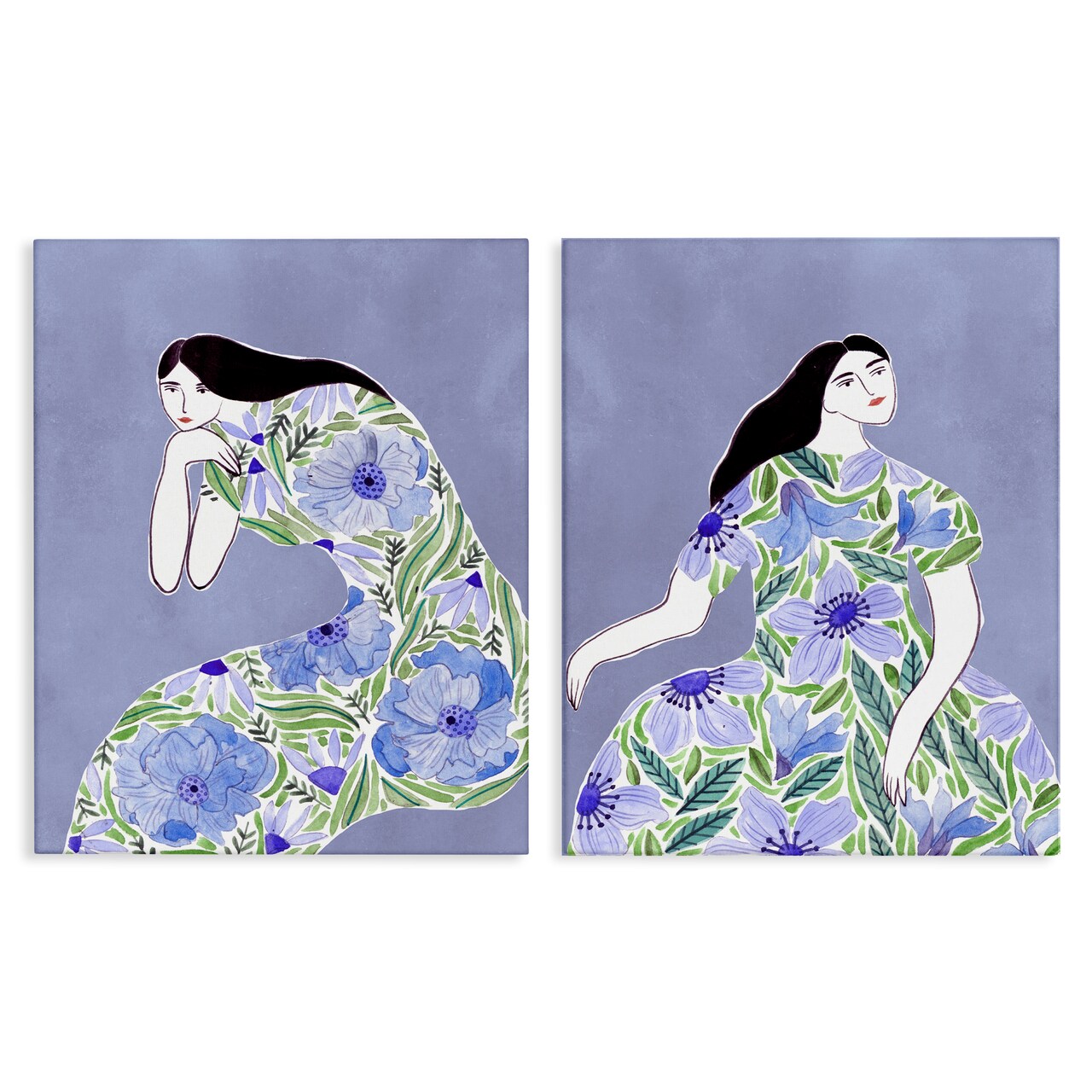 Stupell Industries Floral Women on Purple 2pc Canvas Wall Art Set Design by Melissa Wang